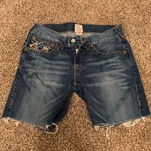 True Religion Straight Leg Cut Off Denim Shorts